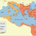 Mapa del imperio bizantino en época de Justiniano. 565 d.C.